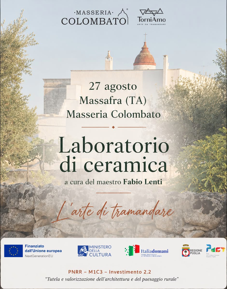 MASSAFRA WORKSHOP DI CERAMICA 27 AGOSTO LAVORAZIONE AL TORNIO MASSERIA COLOMBATO