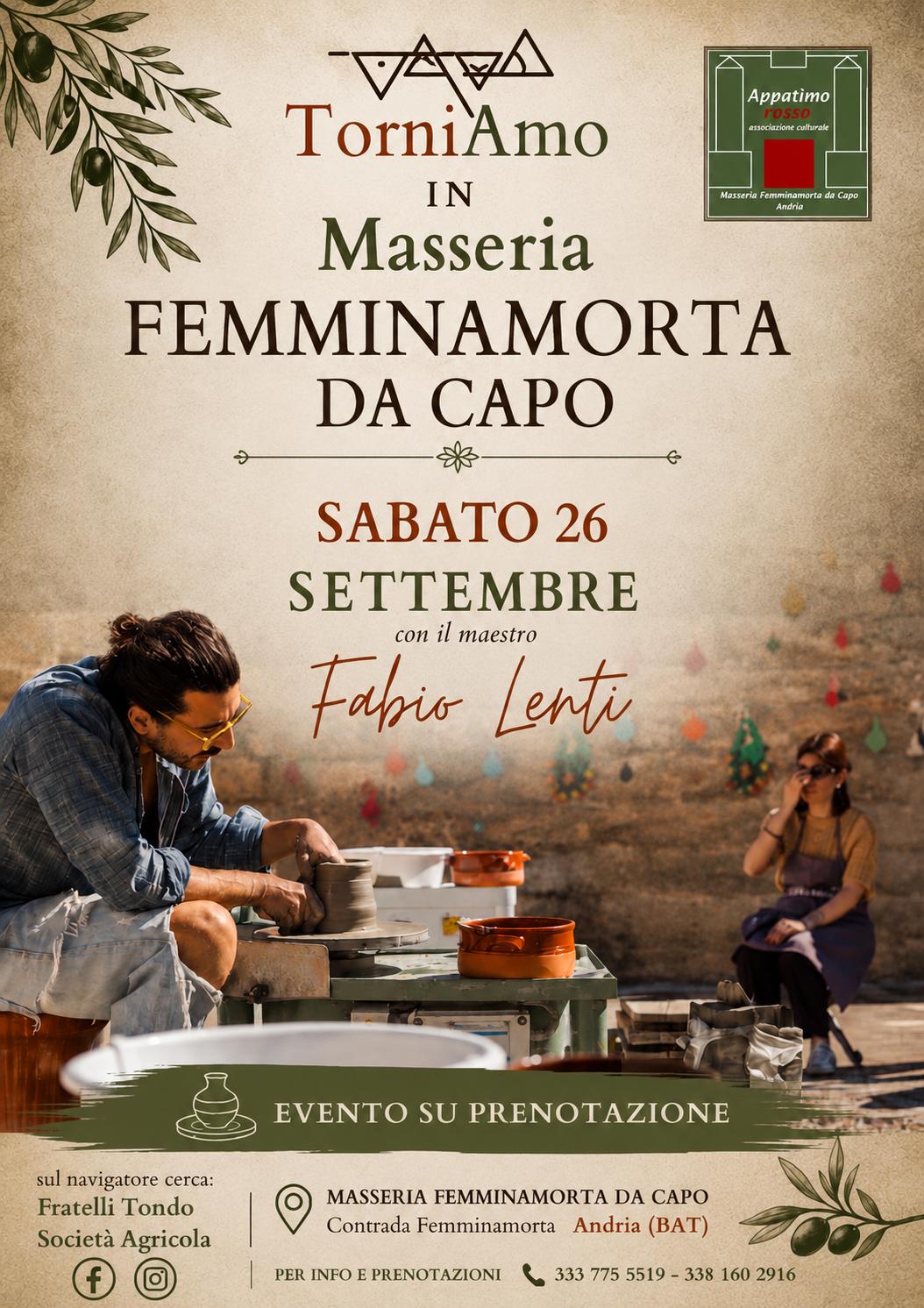 ANDRIA (BAT) WORKSHOP DI CERAMICA 26 SETTEMBRE LAVORAZIONE AL TORNIO MASSERIA FEMMINA MORTA